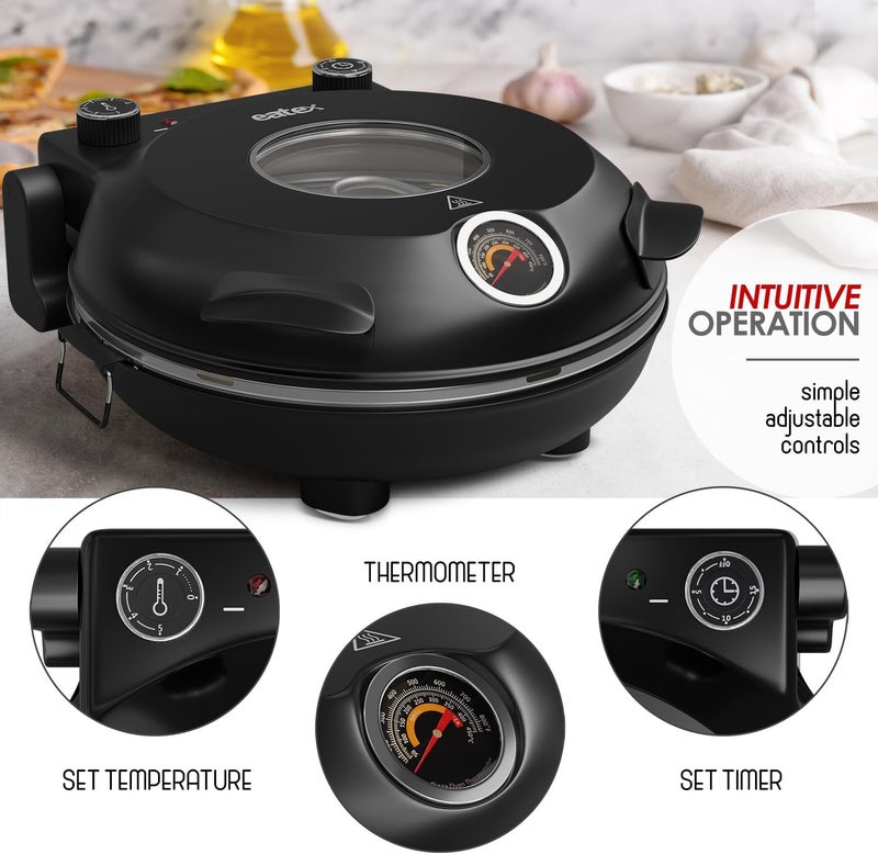 EATEX Electric Pizza Oven Indoor, 12 Inch Countertop Pizza Oven, Portable Stone Pizza Oven, Heats up to 790°F for Crispy Crust, Pizza Maker Machine for Home – Black - Image 2